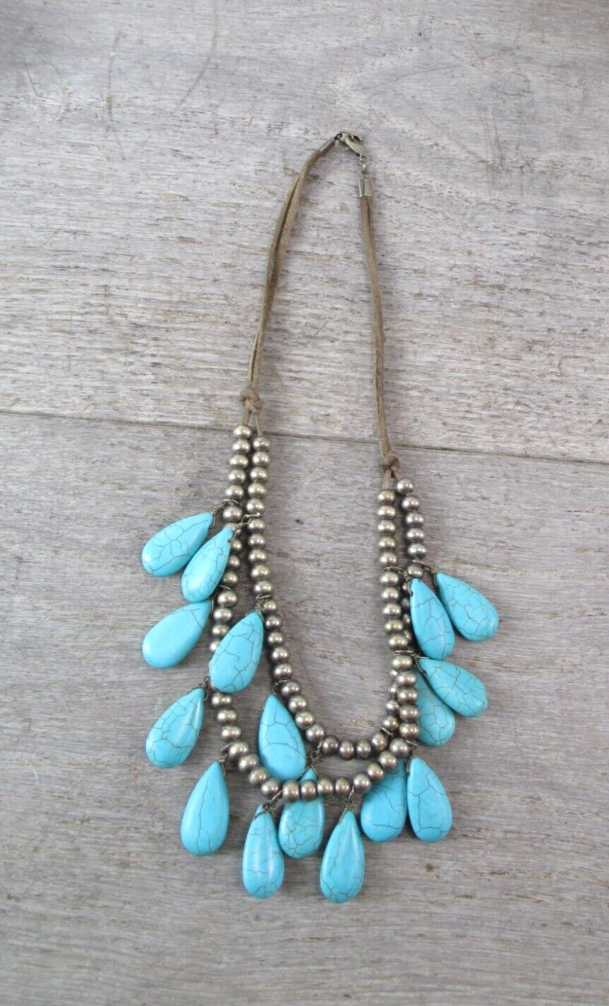 Vintage Faux Turquoise Teardrop Multi Strand Necklace Costume Statement 20” VTG
