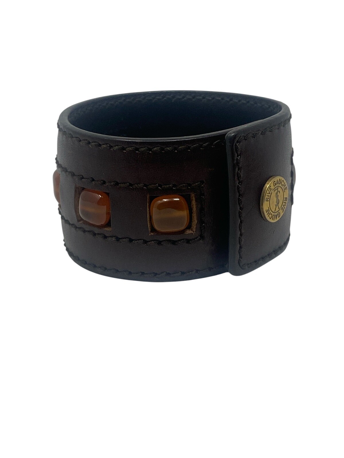Yves Saint Laurent Vintage Brown Rive Gauche Leather Cuff Bracelet YSL