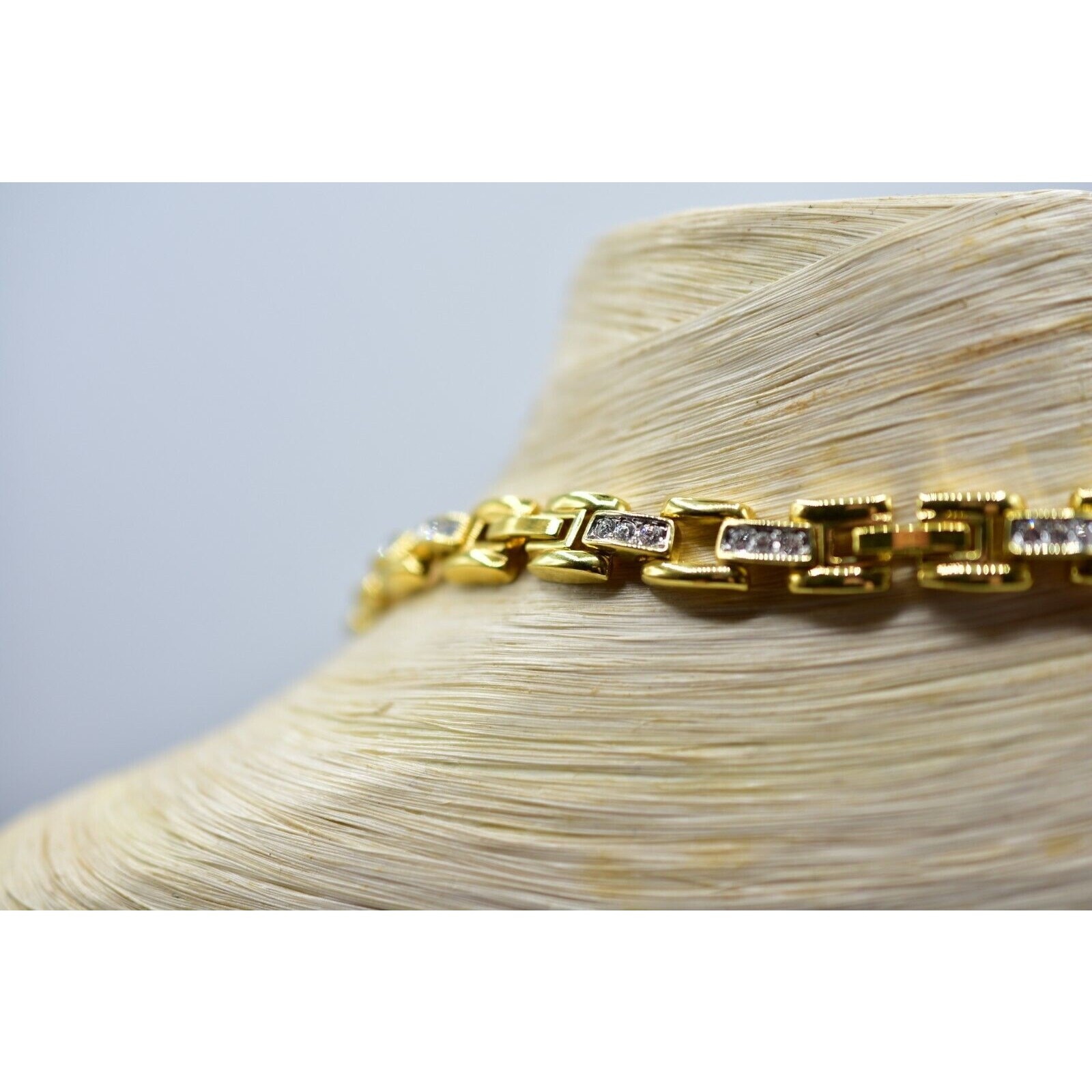 Vintage Crystal Linked Chain Collar Necklace Square Rhinestone 19.5″ 1980s Bin5