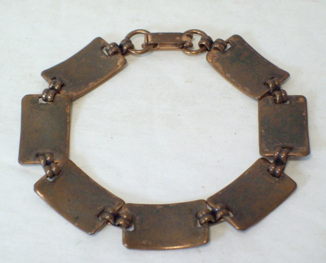 Vintage Southwestern Embossed Copper Panel Bracelet Tribal Style Design 7 1/2″