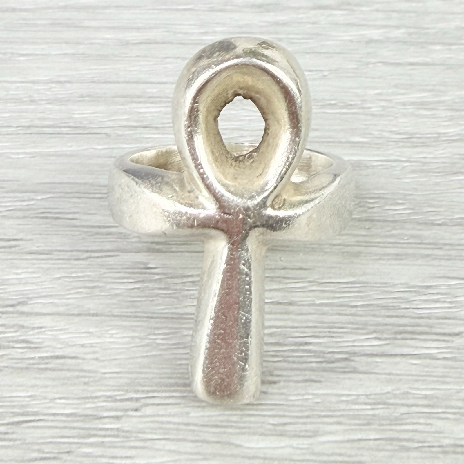 Vintage Sterling Silver Mexico Modernist Nile Cross Ankh Key of Life Ring 5.5