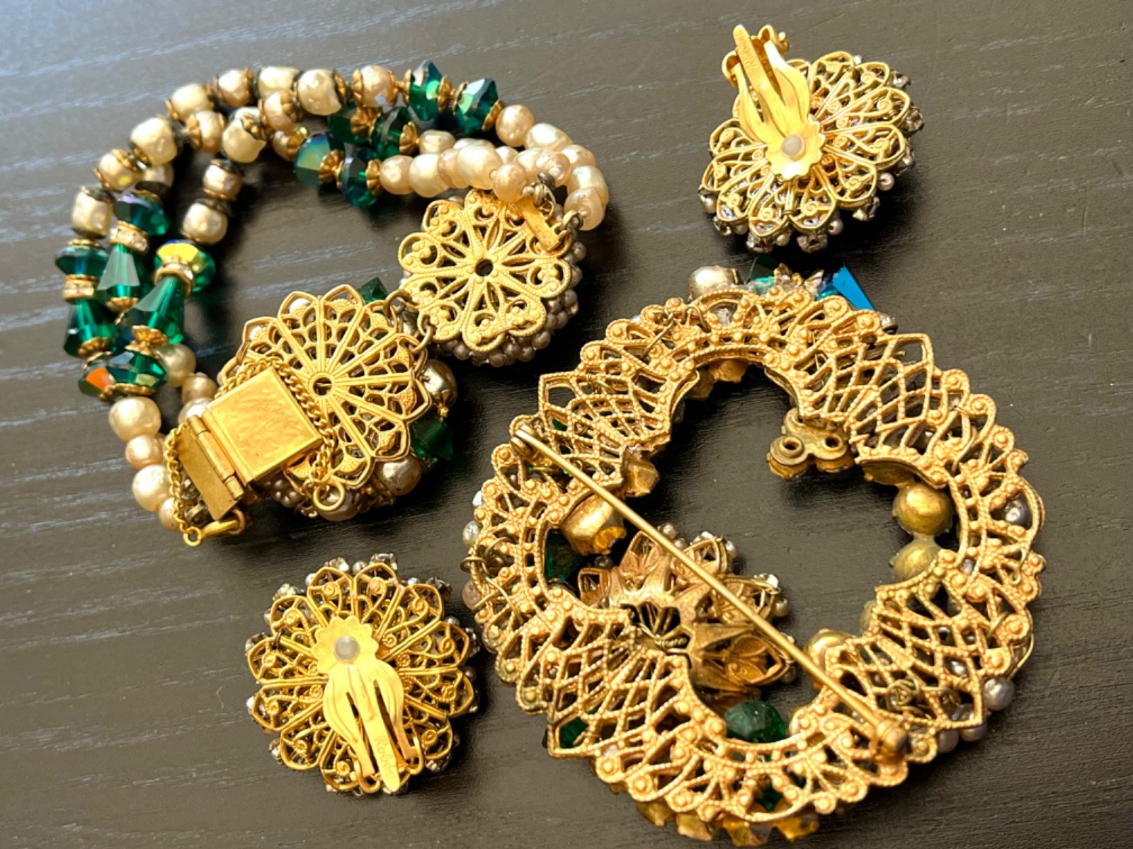 Incredible Vintage 40’s Robert Bracelet Brooch Earrings Pearls Glass Beads etc