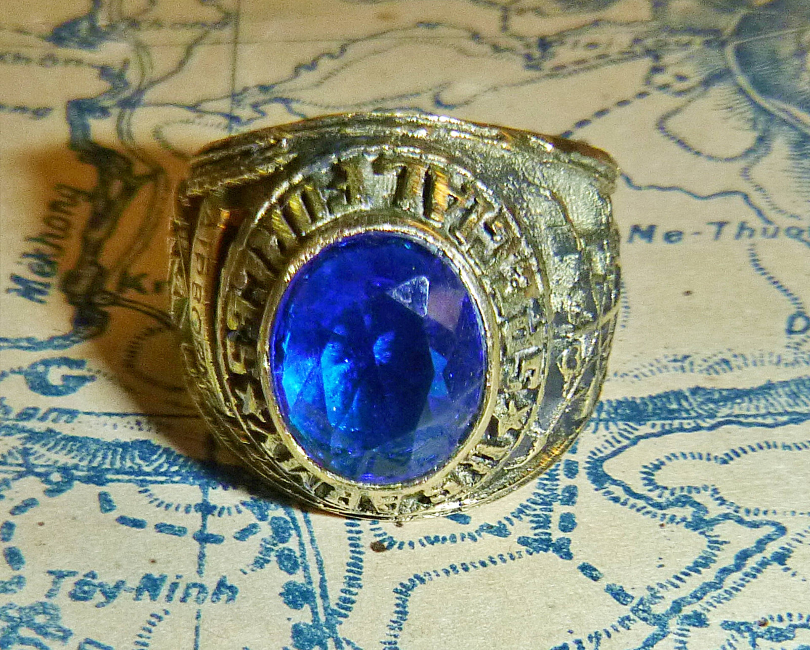 US Special Forces – MENS RING – Small Size 7 – Blue Stone – Vietnam War – R.5