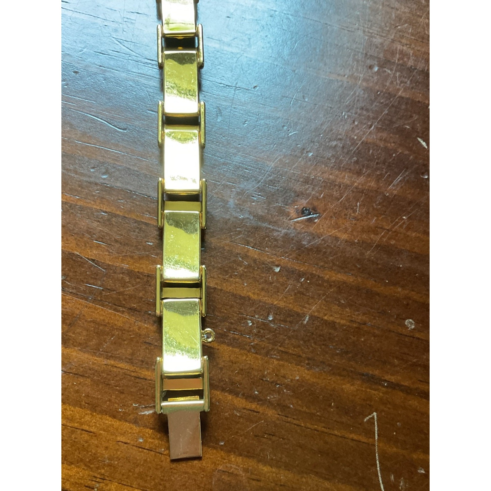 Vintage Damascene Linked Panel Bracelet Gold Tone 7.25” Repair Craft