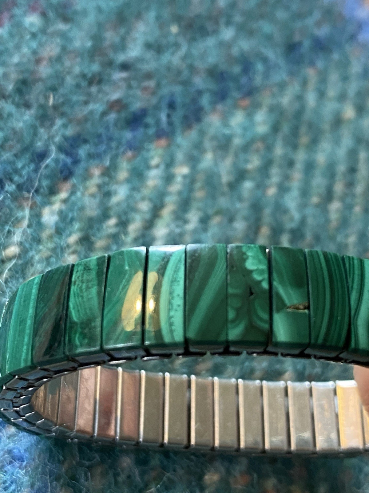 Malachite Inlay Stretch Bracelet Stainless Steel OSFA Western Native Green Stone
