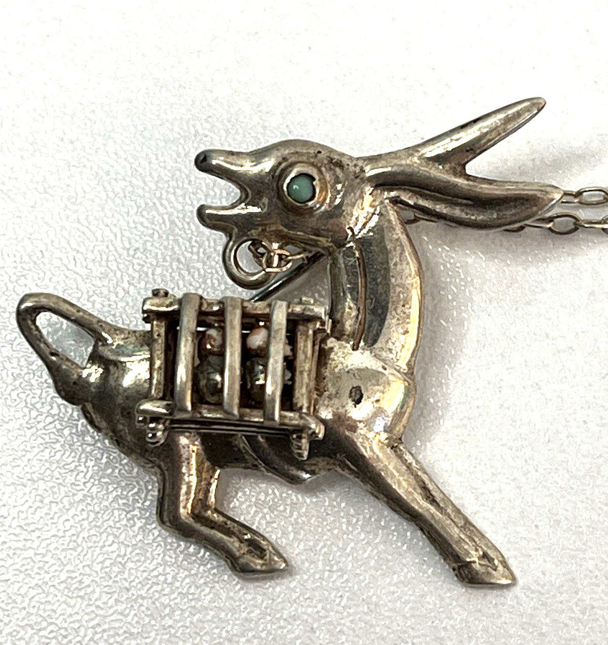 Sterling Silver Chatelaine Brooch Man Donkey Mexico 1940’s 2-Part 16grams