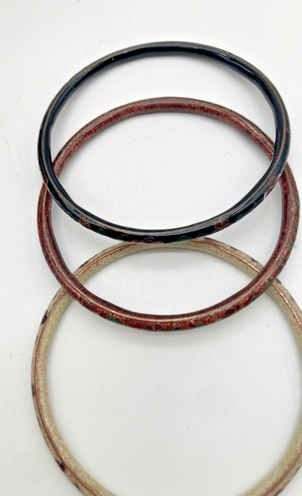 Chinese Cloisonne Enamel Bracelets (Lot of 3) Floral Design Vintage