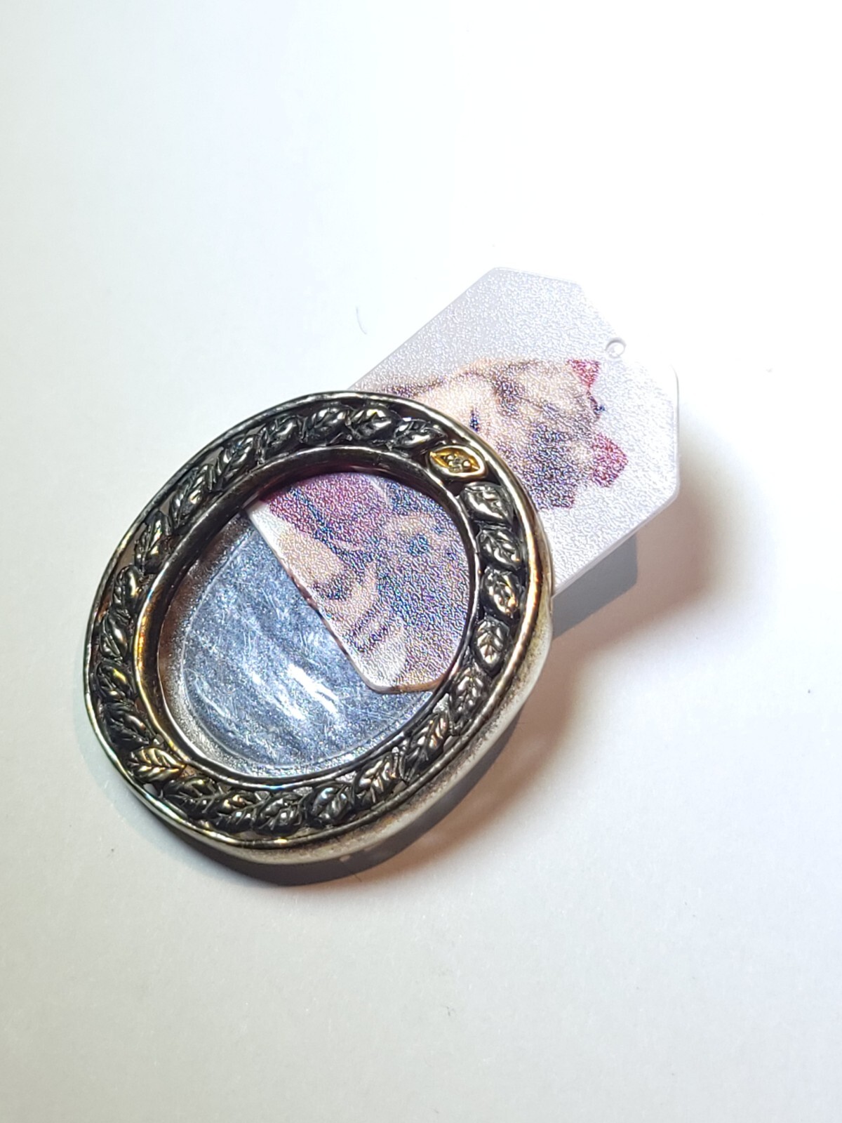 Sterling Silver 10k Gold & Diamond Vintage Mini Picture Frame / Pendant / Brooch