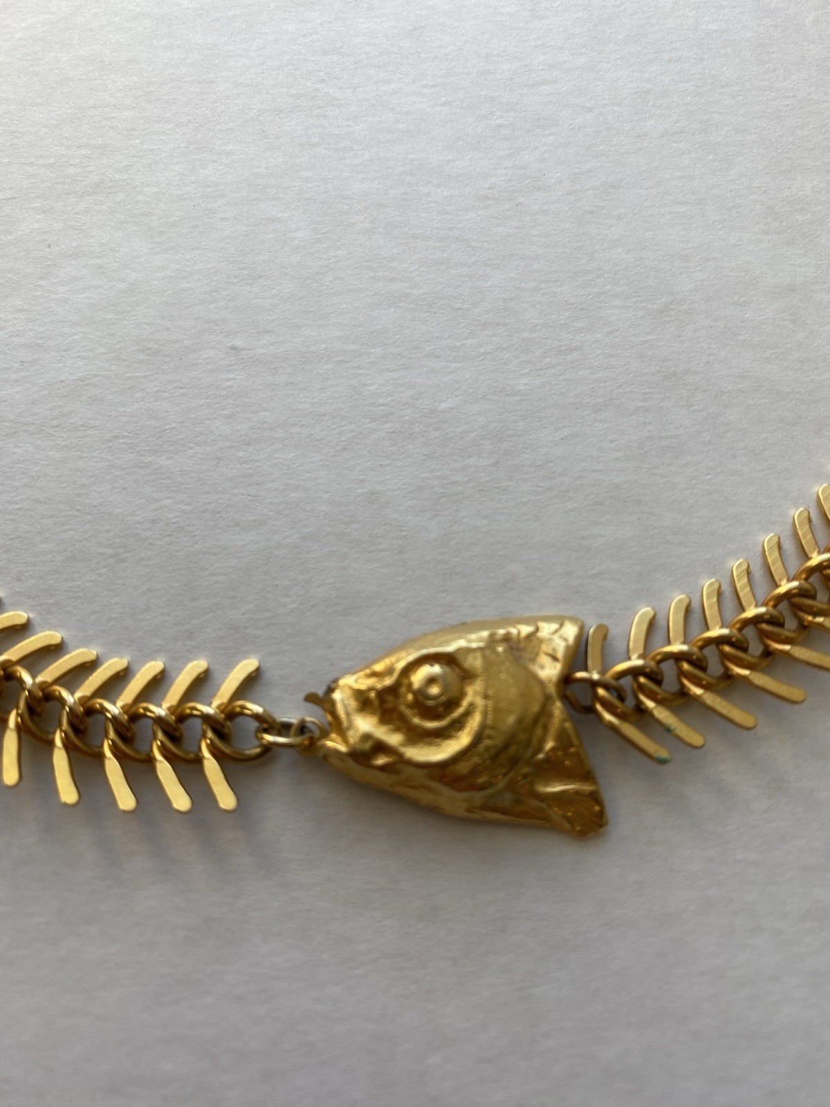 Vtg MDM Maison De Mode Fish Bone FishHead Necklace Gold Tone 16” Mermaidcore