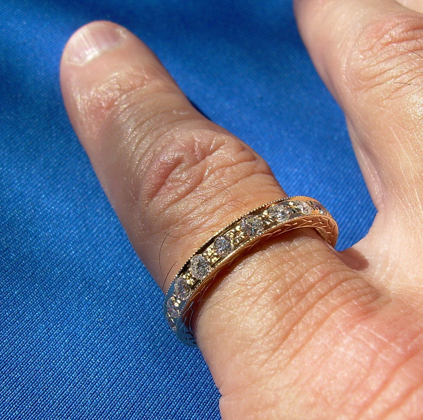 ORIGINAL EARTH MINED DIAMOND Deco Wedding Band SOLID 14K GOLD Eternity Ring 9.5
