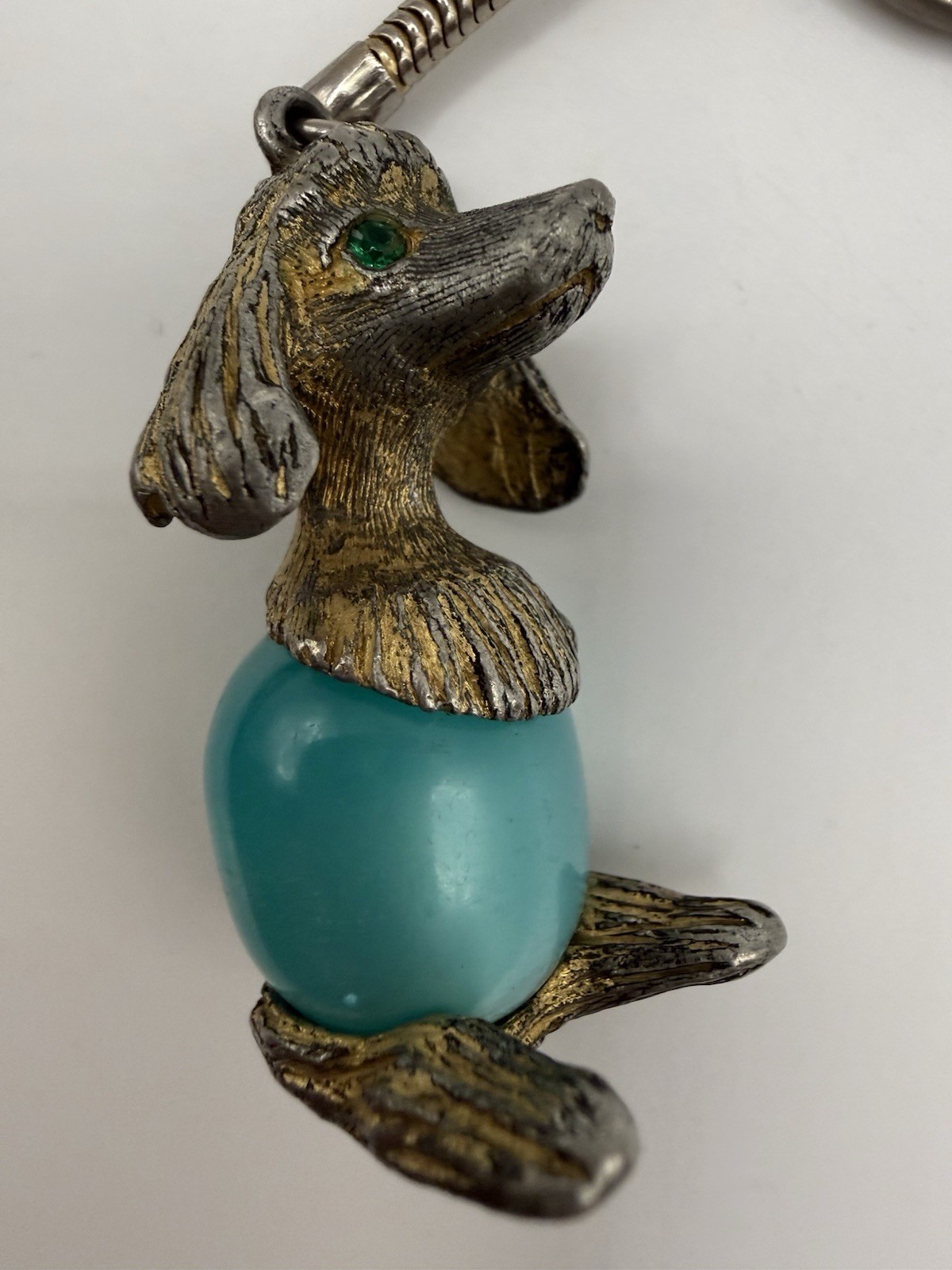 Vintage EDLEE Jelly Belly Poodle Keychain Turquoise Blue Bead Dog Mid-Century