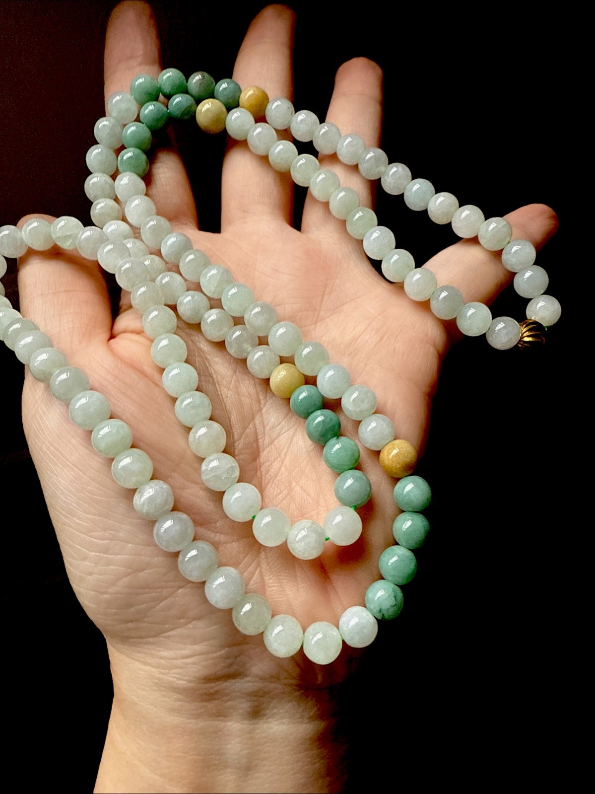 Grade A Untreated Burma Jadeite 純天然翡翠A貨老坑緬甸有種有色三彩長珠串項鍊 Certified