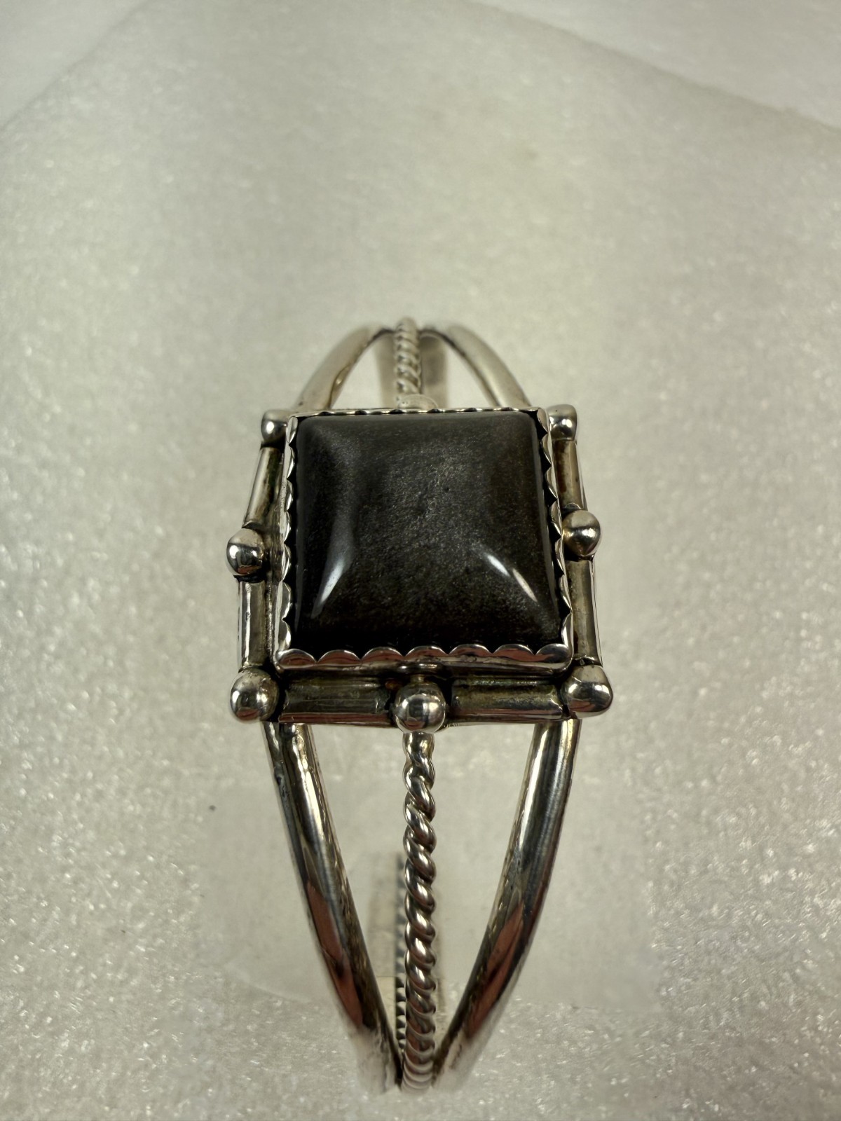 Vintage Sterling Silver Dark Grey Stone Cuff Bracelet