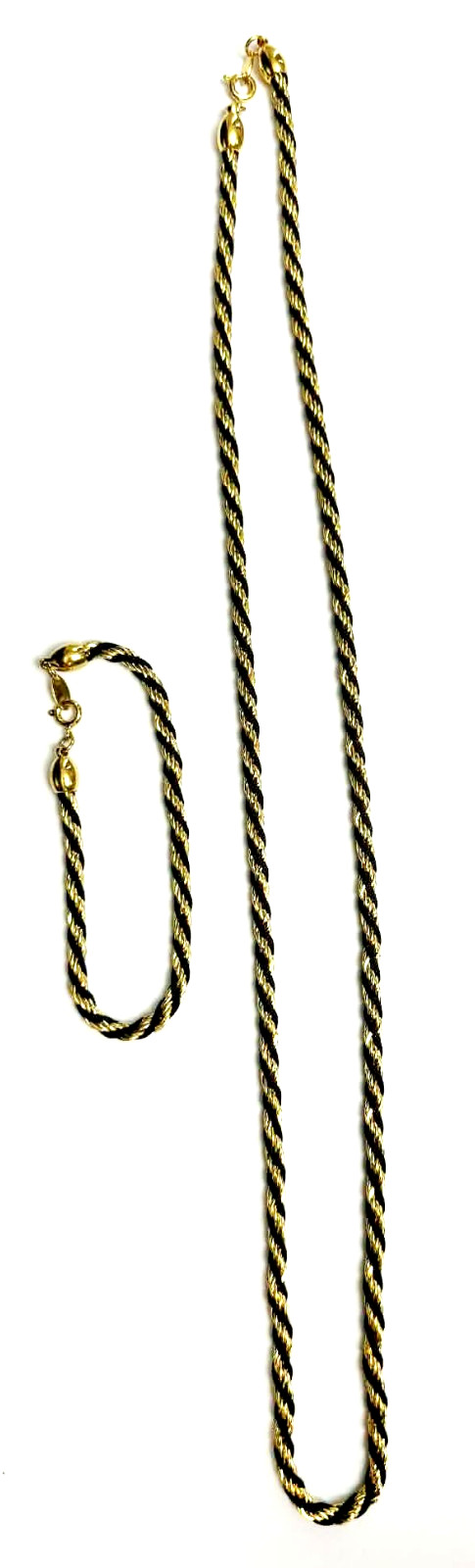 Vintage Trifari Necklace Bracelet Set Twisted Gold Tone Black Nautical Statement