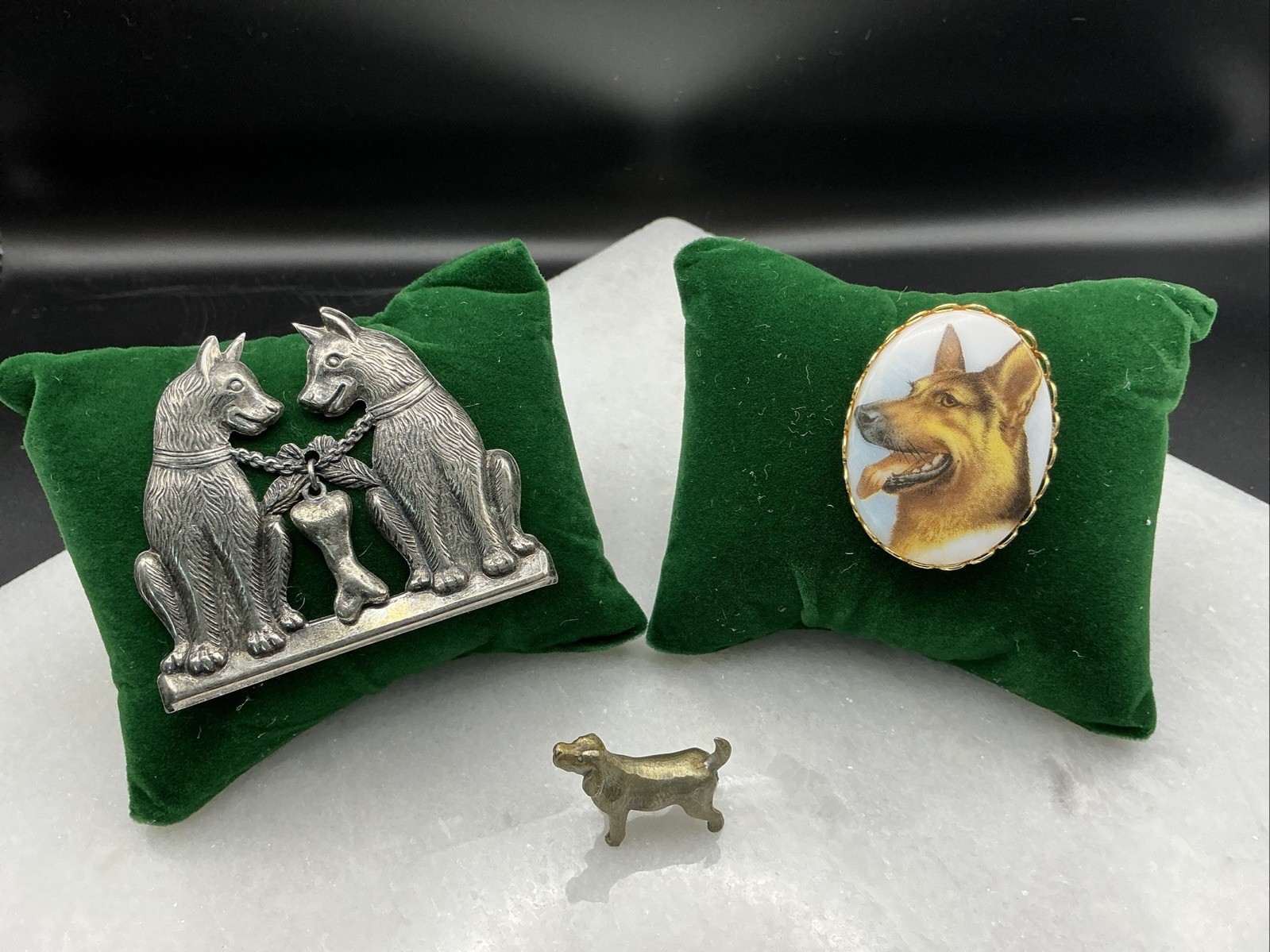 Vintage Dog German Shepherd Brooch Mix And Miniature Pewter Hound Lot