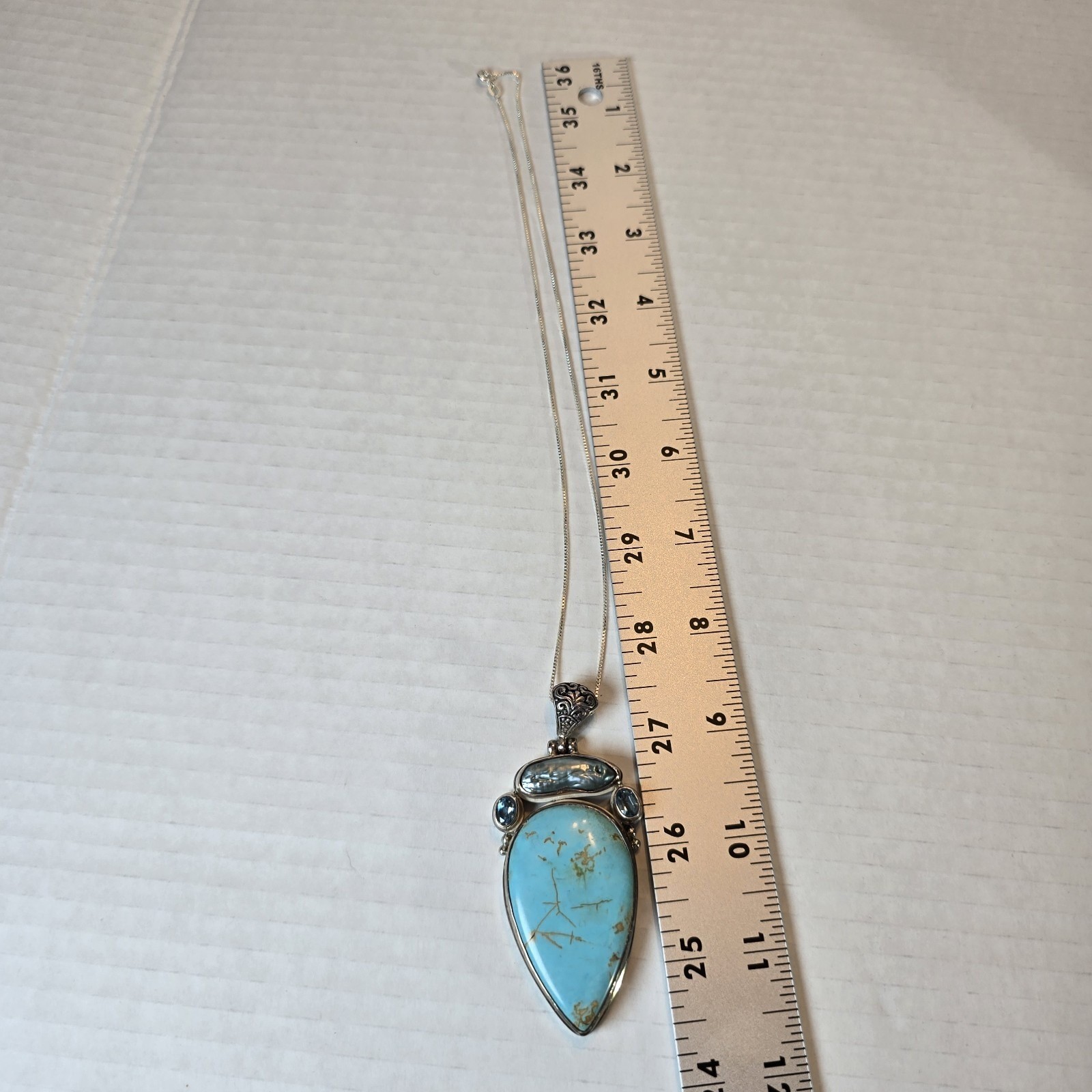 Vintage 925 Sterling Silver Pendant Signed AF Design Turquoise, Blister Pearl