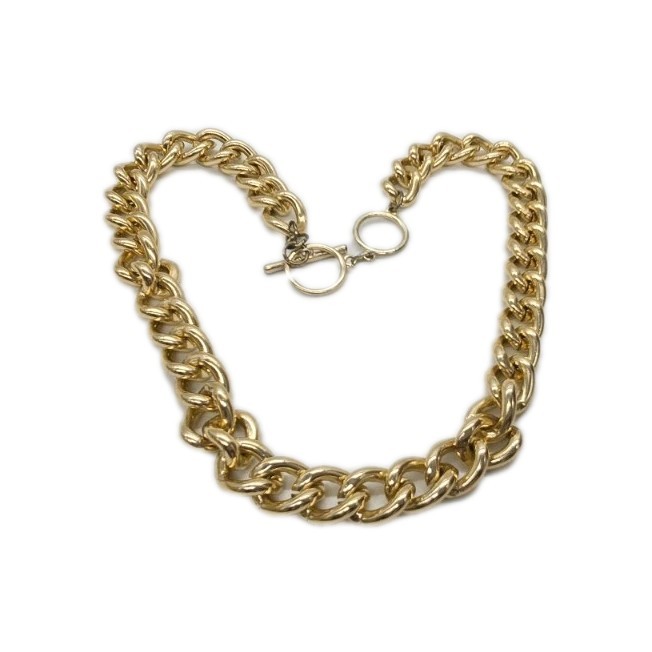 Gold Tone Link Necklace Collar Chunky 80’s style Couture Vintage Toggle 21 in