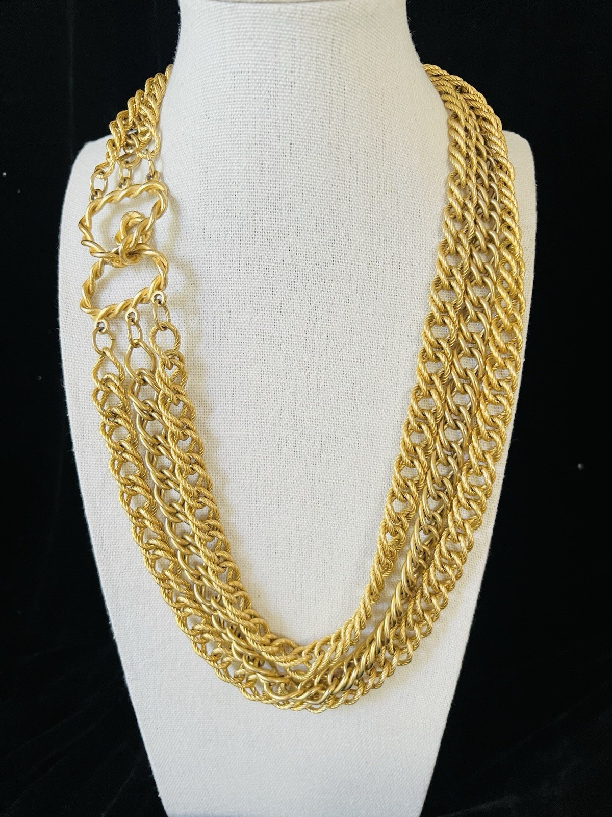 Vintage Unsigned Gold Tone 21 In Multi Chain Couture Runway Statement Necklace