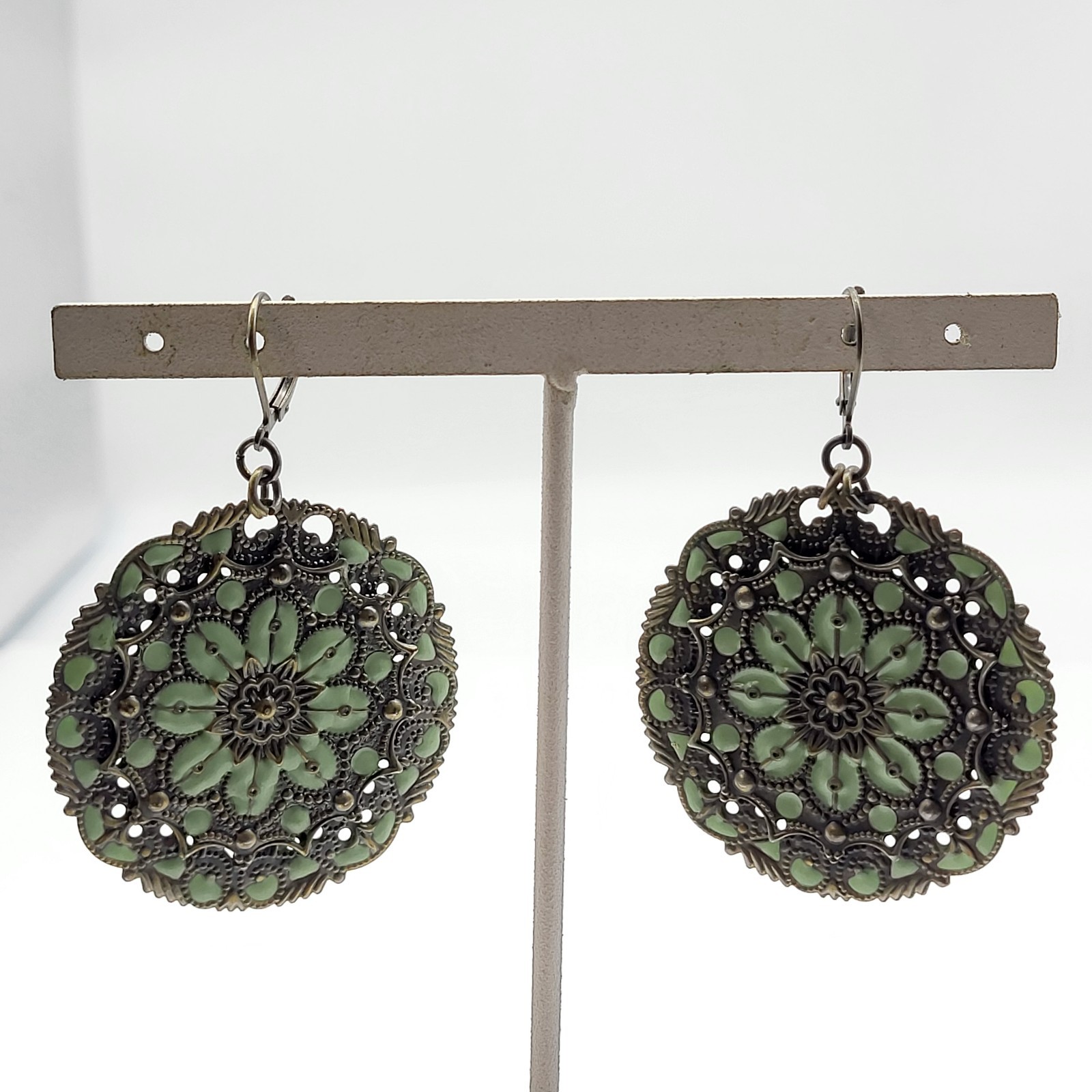 Fabulous bold enamel metal pierced dangle earrings Spring flowers boho