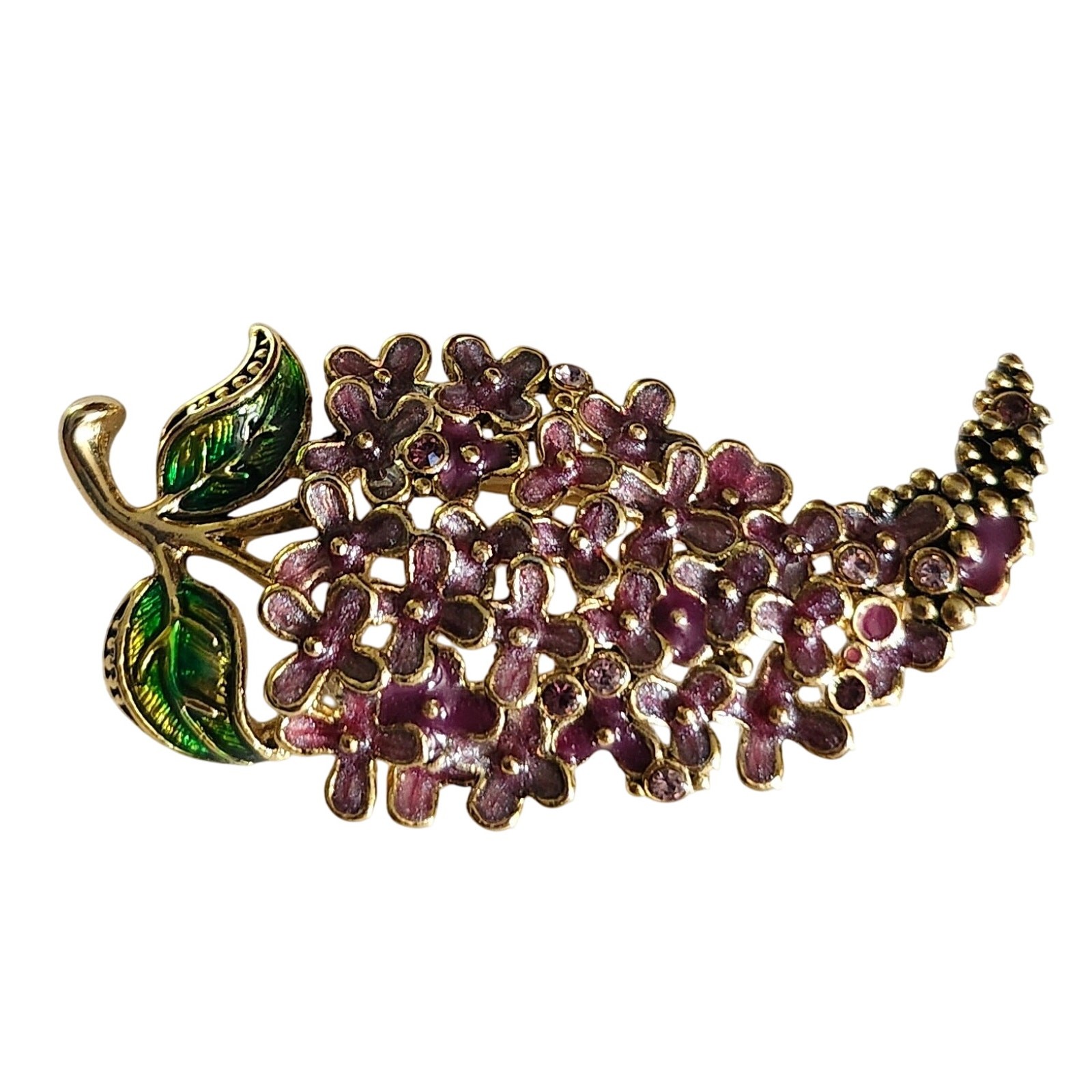 Vtg Monet Gold Tone Enamel Rhinestone Wisteria Flower Pin Brooch