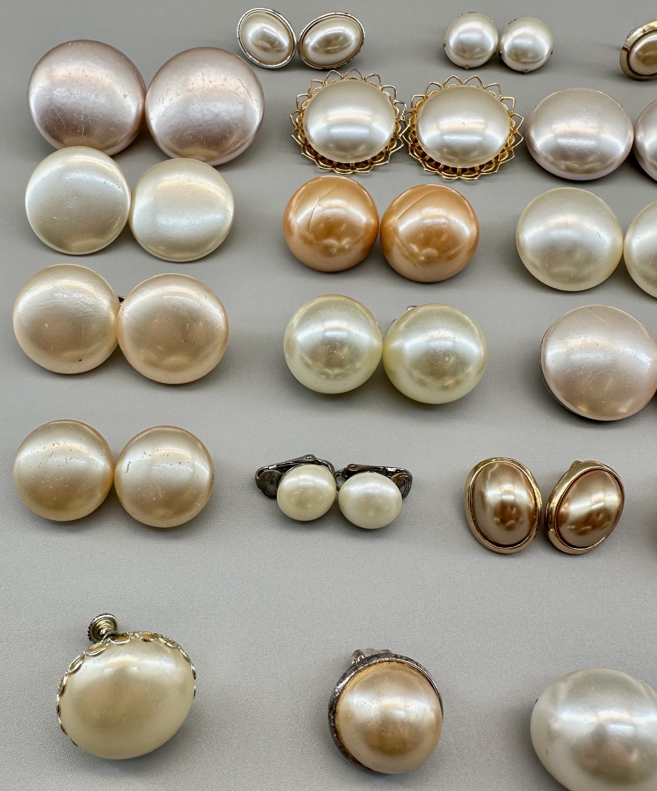 Vintage Clip Earrings Lot 20 Pairs 5 Single Assorted Faux Pearl Some Signed