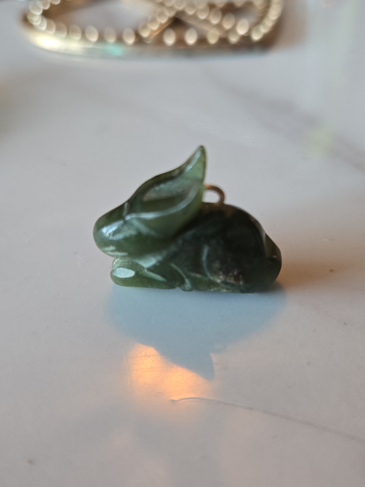 Vintage Jade Jadeite Rabbit Charm or Pendant.