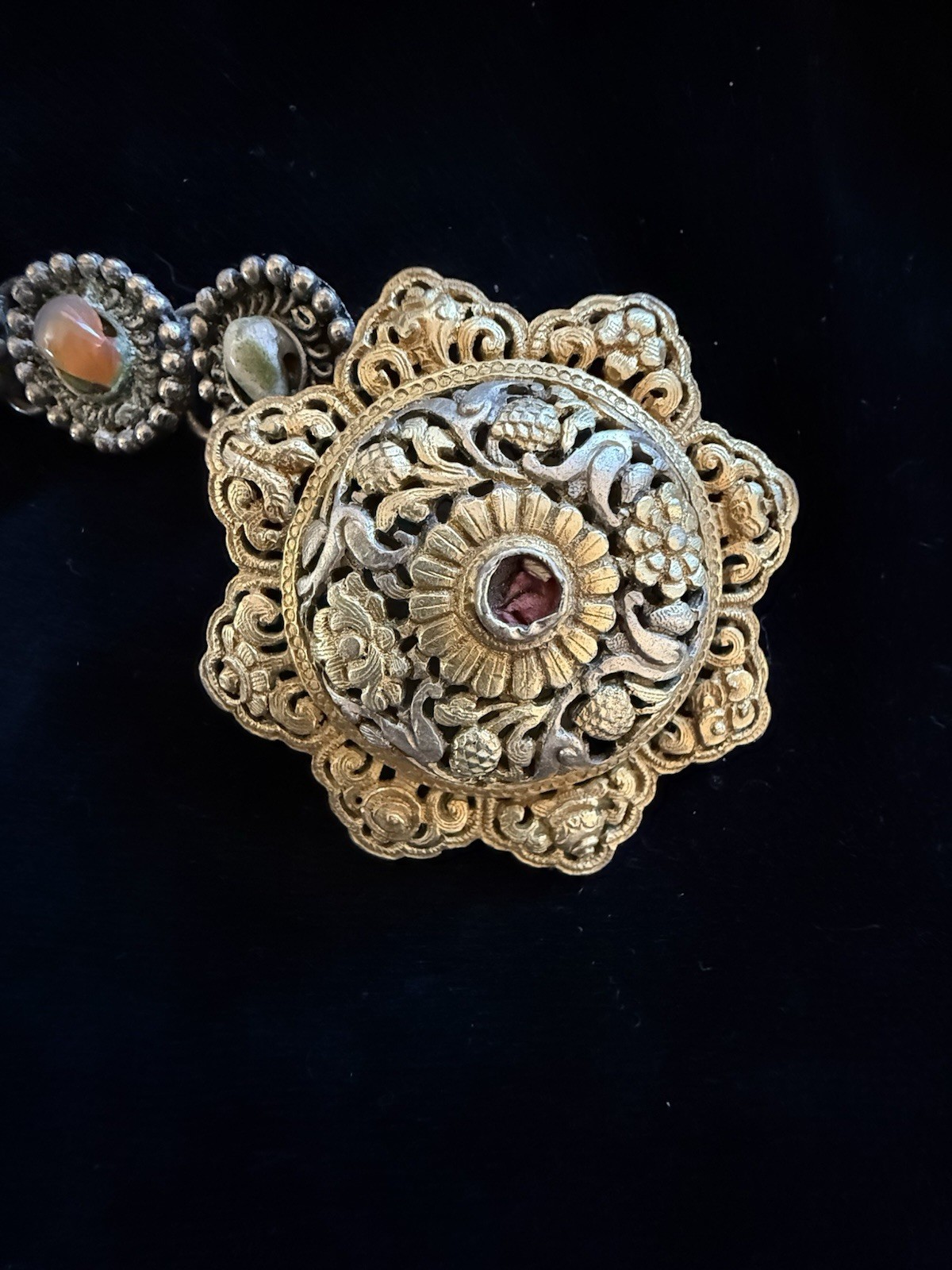 Traditional Afghan MetalWork Sweater Guard With Agate + Other Stones