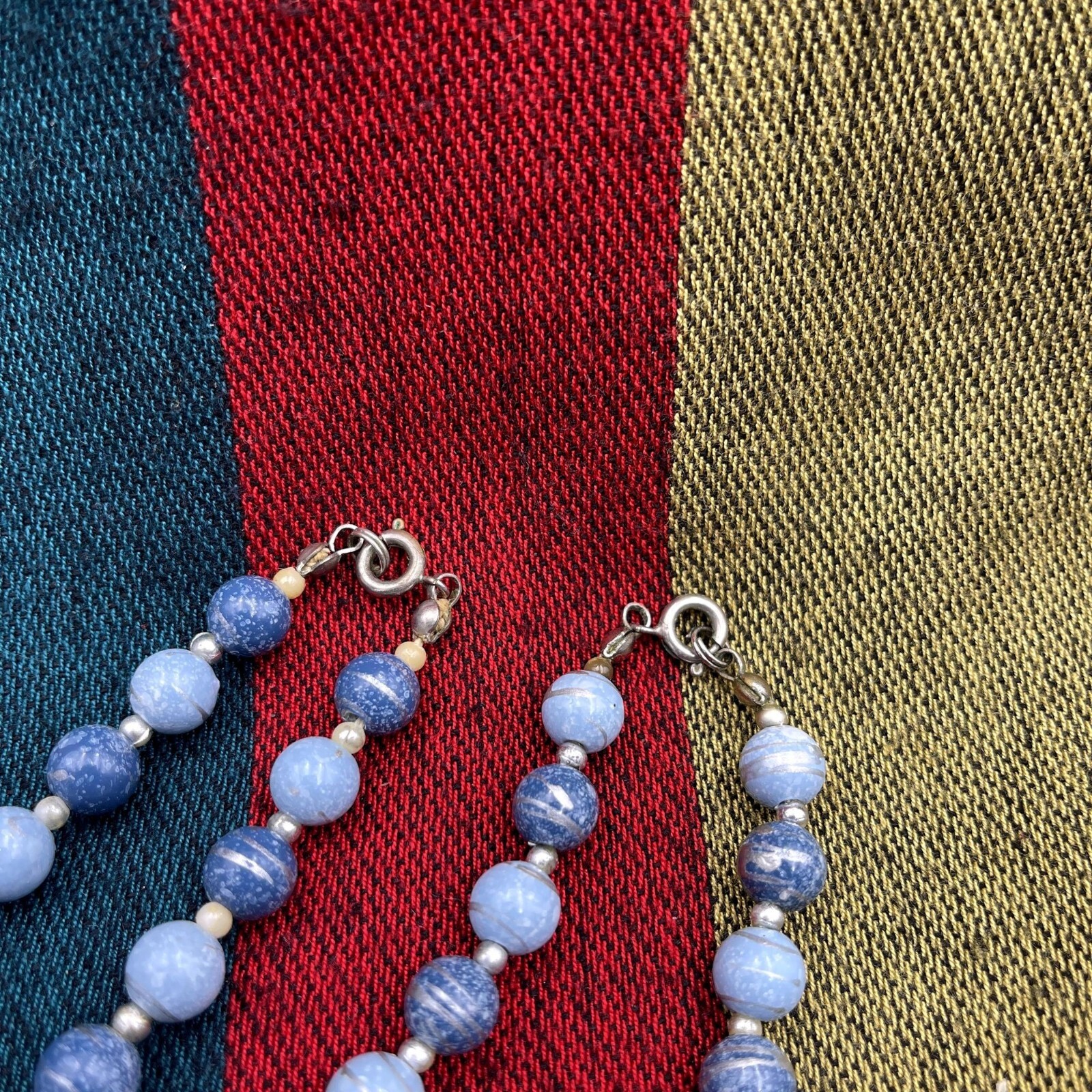 Vintage Gradient Blue Beaded Necklace Layered 2 Necklaces Set 24″ & 28″