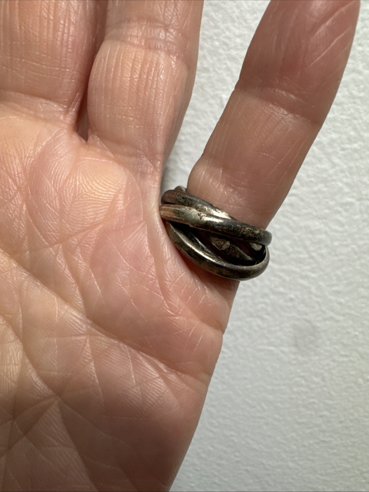 Vintage Chunky 5 Interlocking Sterling Silver Size 4.5 Band 8.6g Ring Tarnished