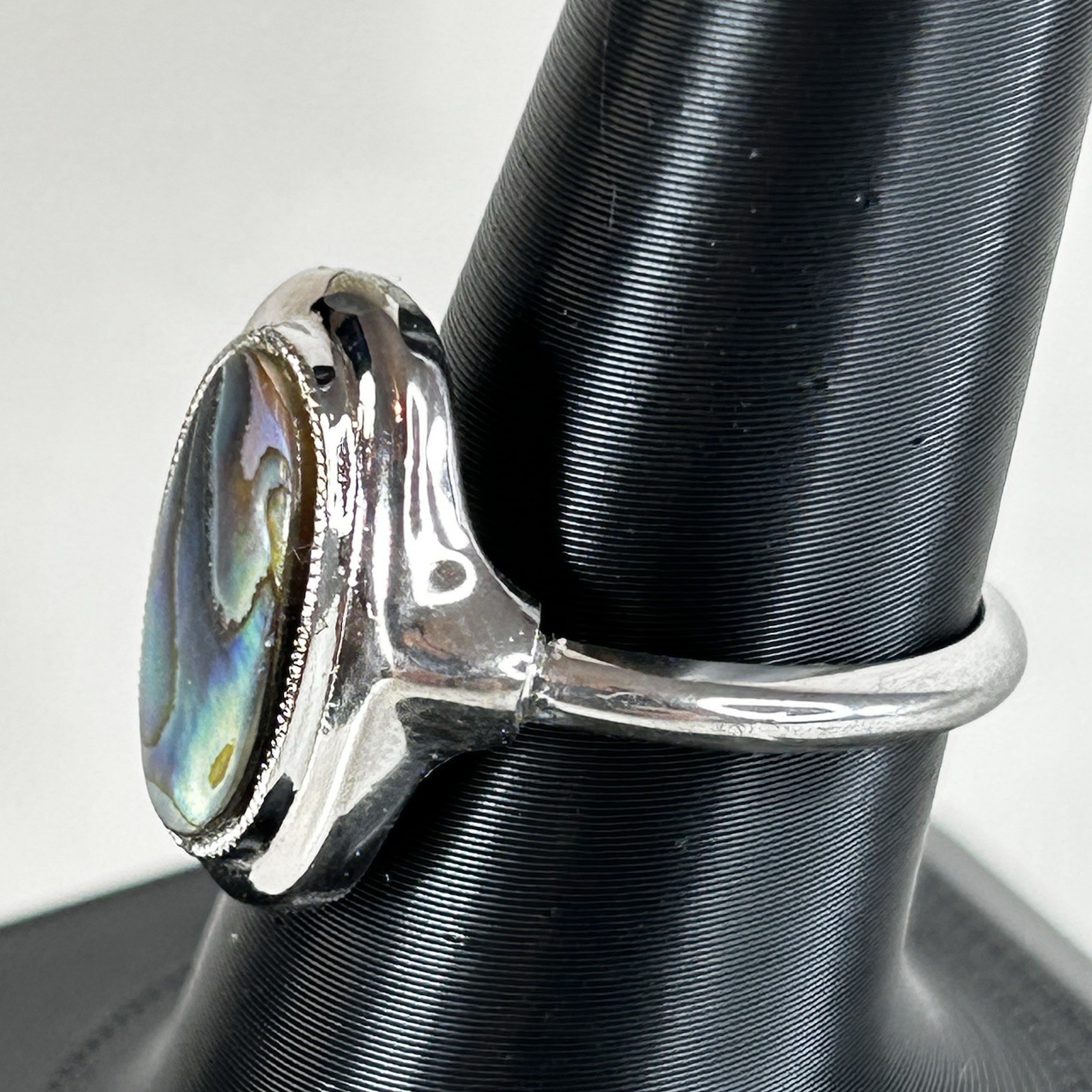 Vintage Avon Abalone Ring Silver Tone Size 7.25 Adjustable