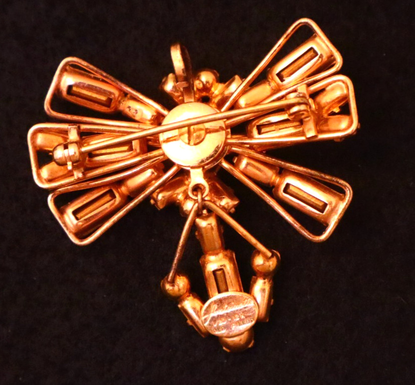 Antoniette Brooch Gold Filled Pulple And Hot Pink Rhineston Ventage Bro