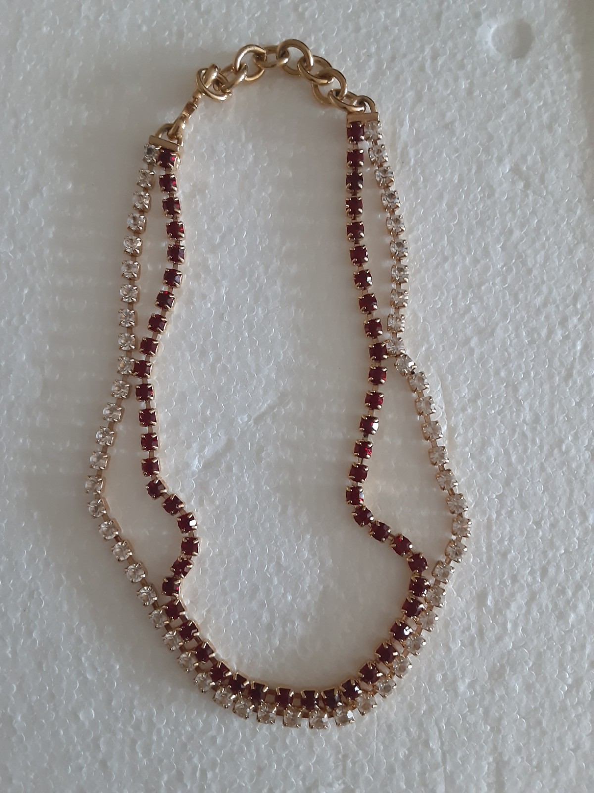 Vintage Monet Red & Clear Crystals Goldtone Chain Necklace