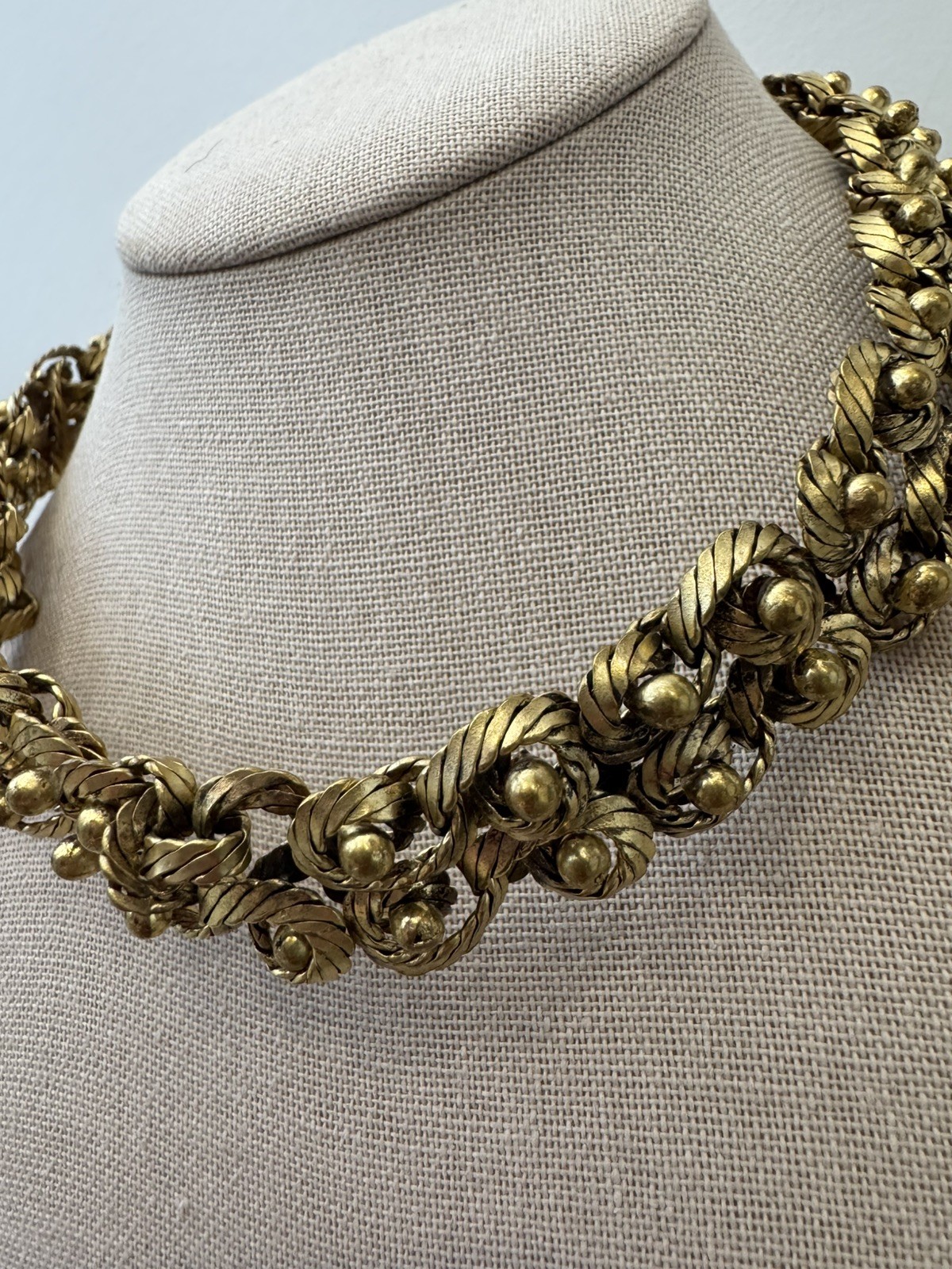 Vintage Gold Tone Twisted Rope Chain Statement Necklace Chunky 16.5”