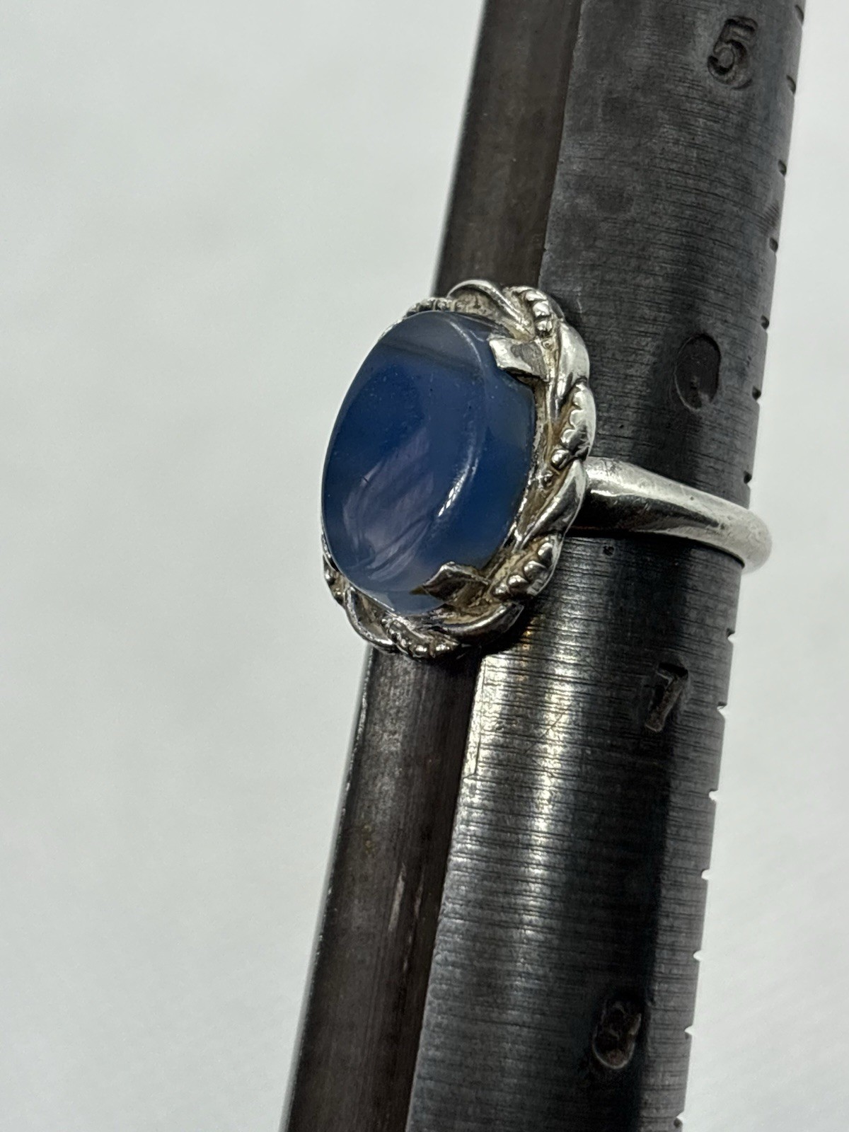 Vintage Clark & Coombs Sterling Silver Blue Lace Agate Statement Ring Size 6.5