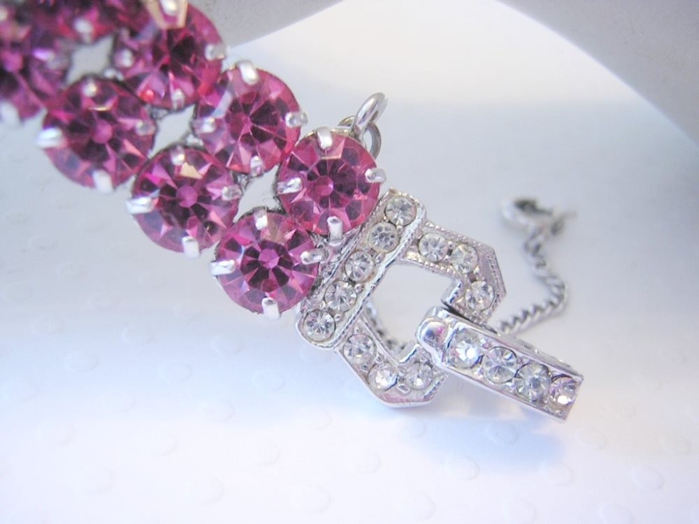 PUNCH PINK Designer 2 Rows Of Sparkling RHINESTONES Bracelet