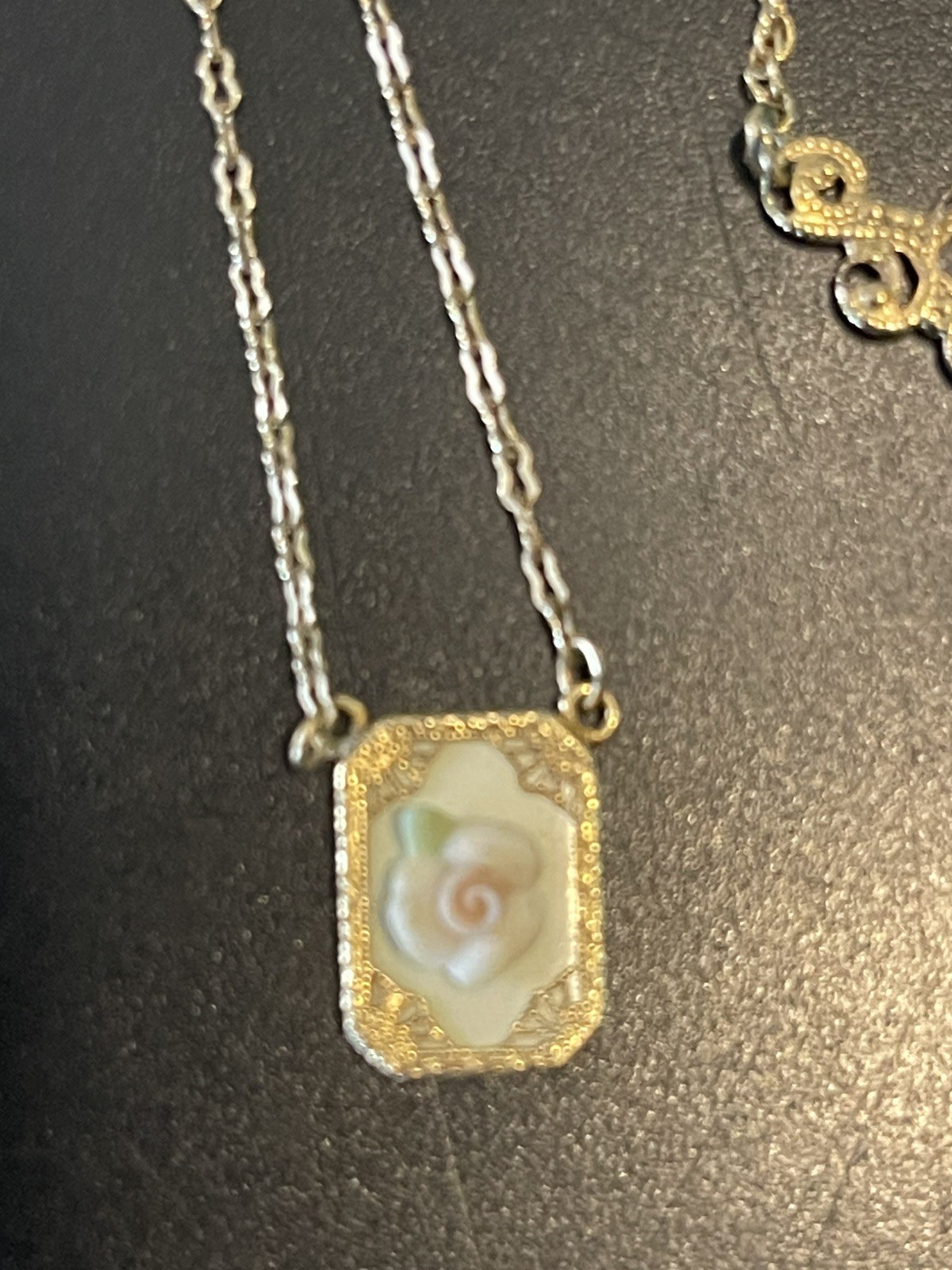 2 Vintage 1928 Jewelry Co Victorian Style Porcelain Roses & Faux Pearl Necklaces