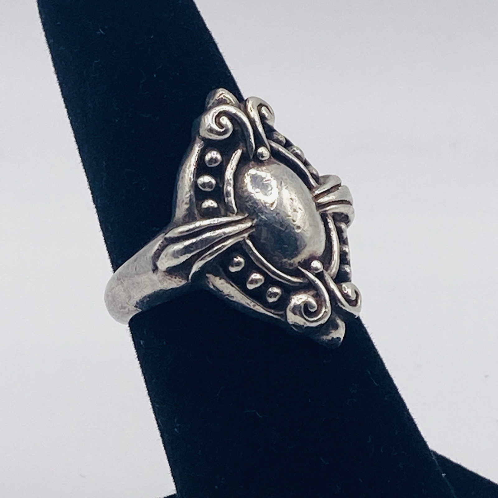 Vintage 925 Sterling Silver Ornate Domed Oval Statement Ring Size 6.75 Openwork