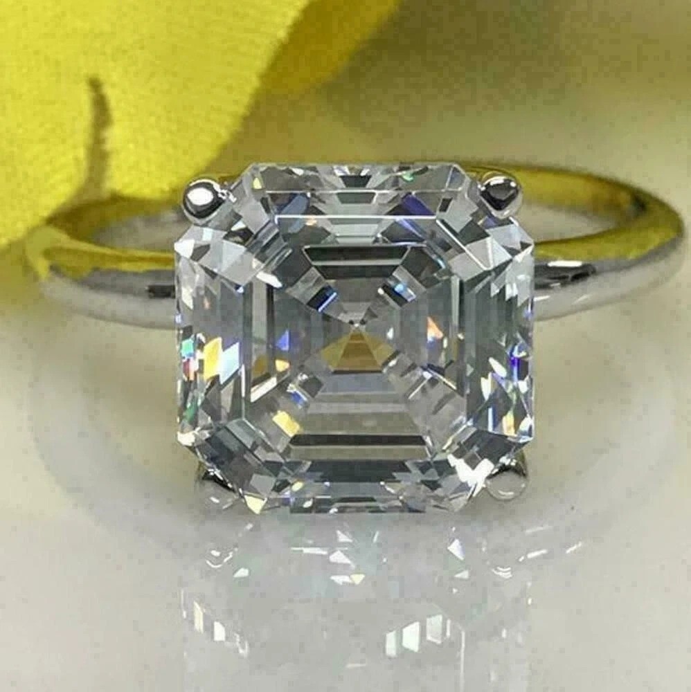 4.5Ct Asscher Cut Lab Created Diamond Engagement Gift 14K White Gold Finish Ring