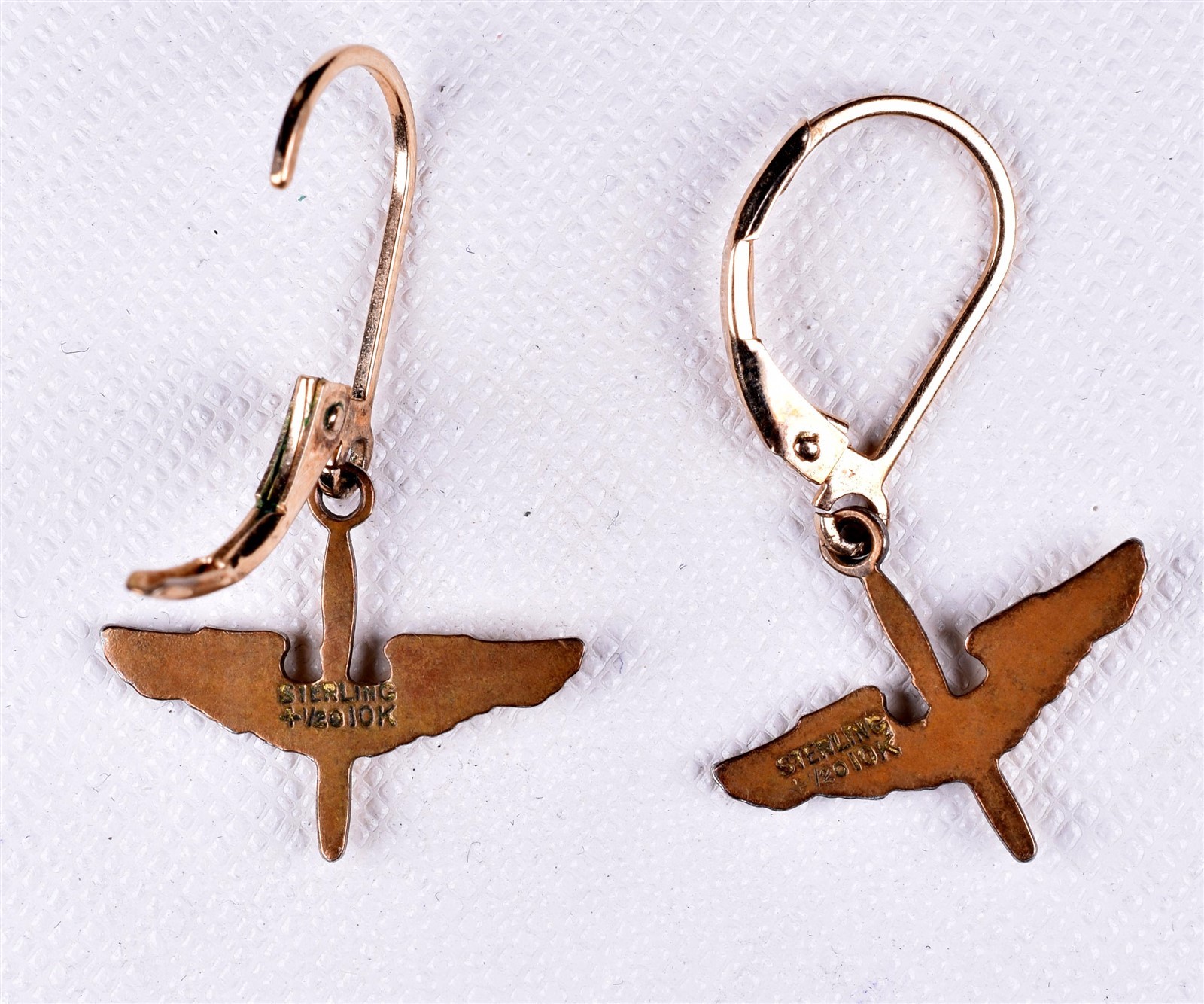 WW2 Army Air Corps 1/20 10K GF Dangle Vermeil Levers Earrings