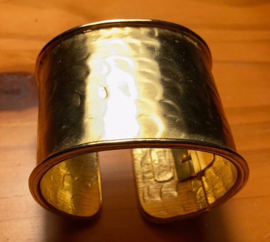Vintage 1970’s Hinged Cuff Signed Pauline Trigere Metal Alloy Hammered