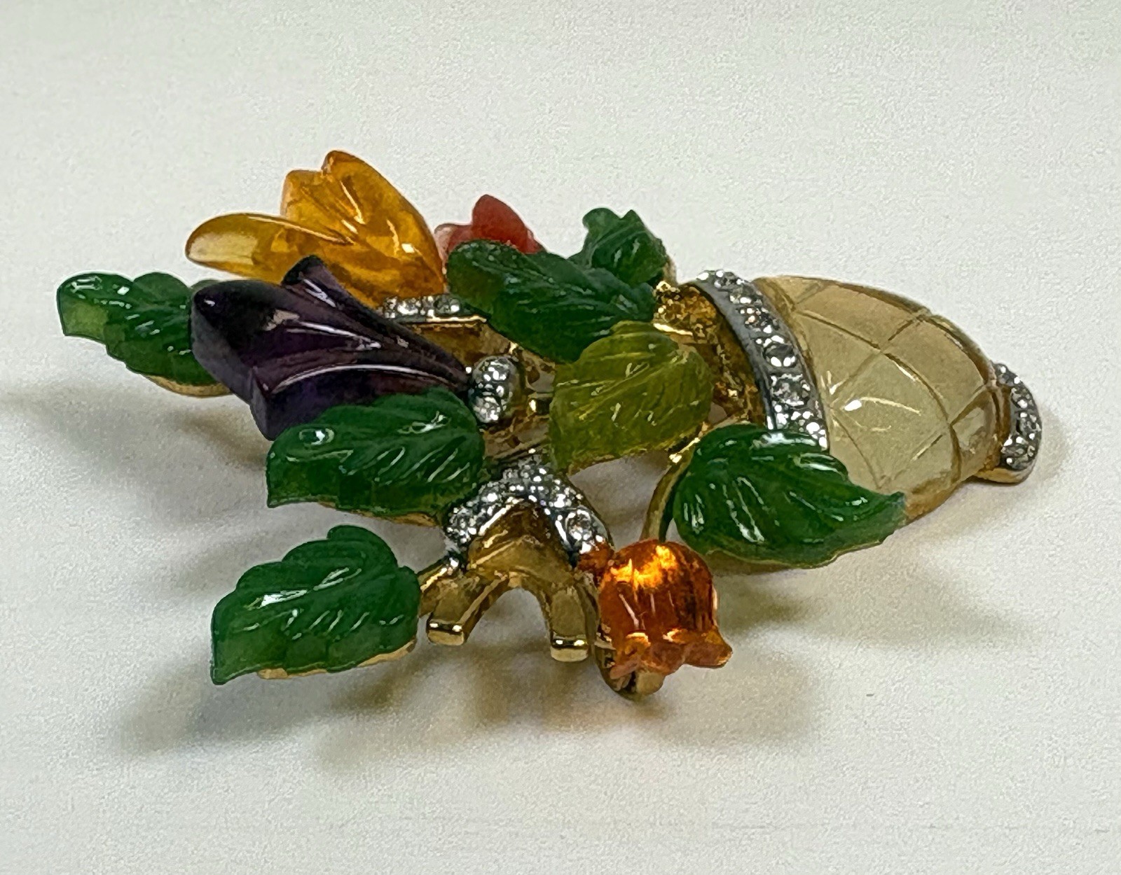 Vintage JC Joseph Cleary Lucite Flower Vase Basket Brooch 1960s MCm