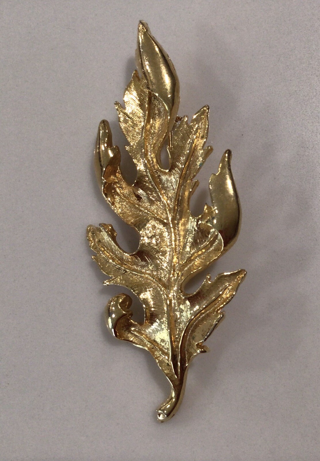 VIintage LEAF Brooch / Pin Signed M.JENT Polished & Brushed GoldTone LARGE