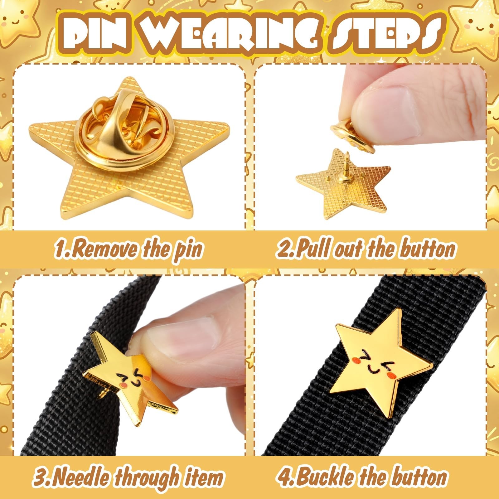 Bulk Gold Star Pins – 25/50/100/150/300 Pcs Metal Motivational Brooches for 4th