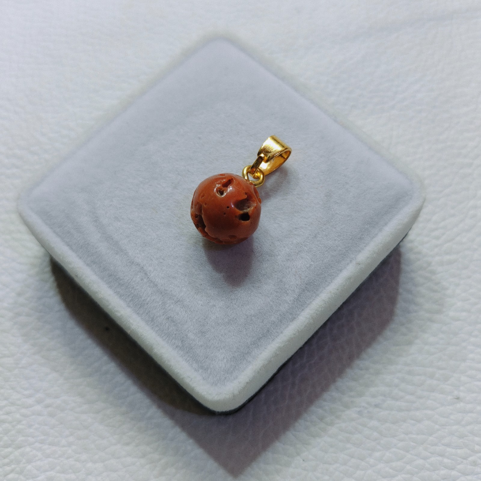 Natural Italian Orange Coral Round Beads Pendant Vintage Gemstone Handmade Gift