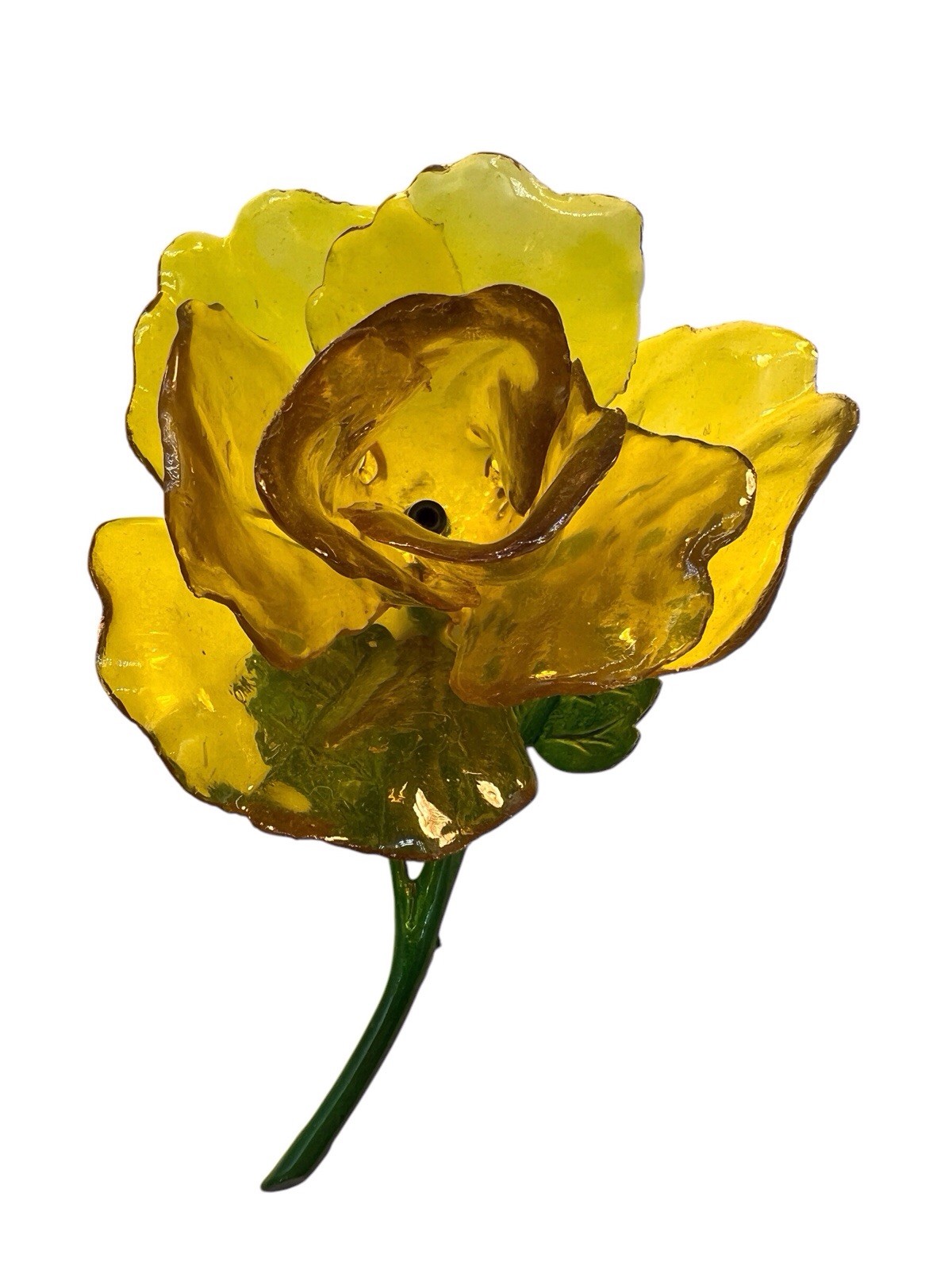 Huge Yellow Flower Brooch Cellulose Acetate Rose Enamel Spring Summer Fab! WB