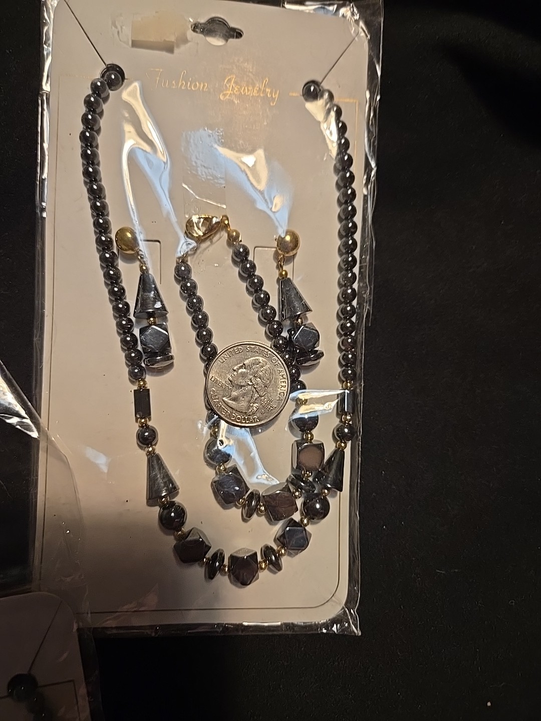 Vtg Hematite Necklace Bracelet Earrings Set Healing Peace Lot Fashion Jewelry