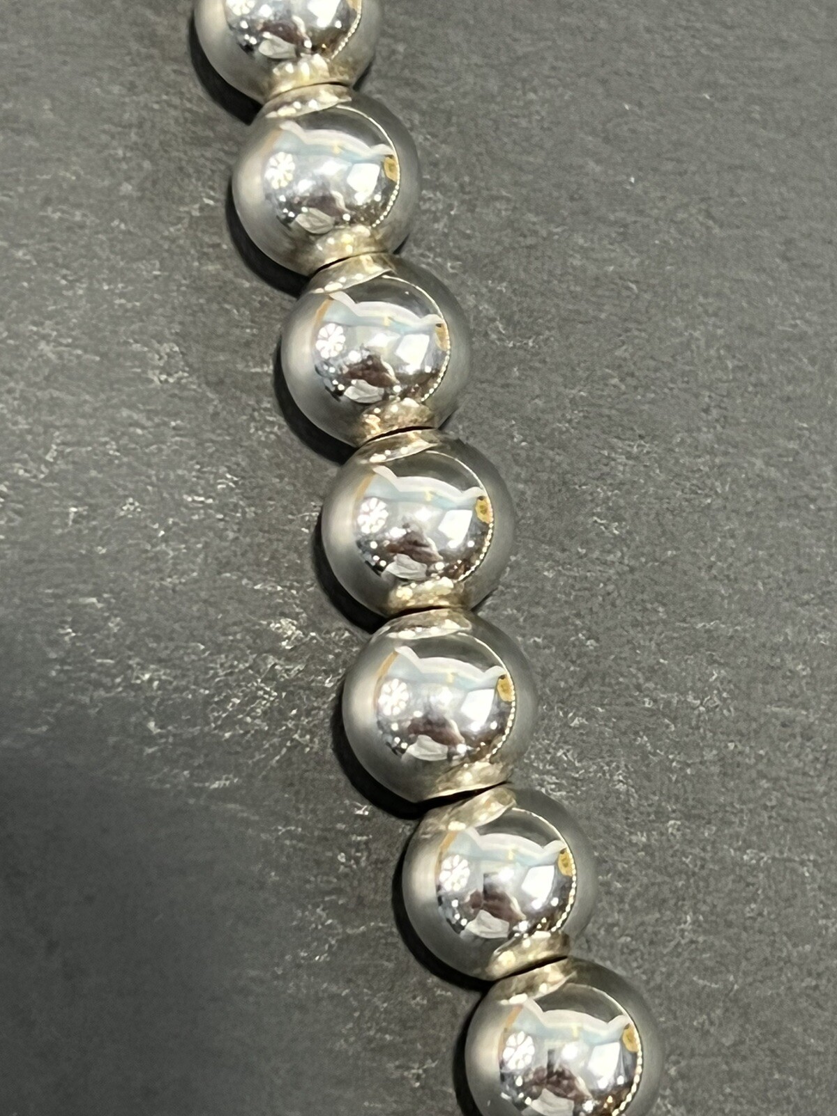 Sterling Silver Ball Bead Chain Necklace W Heart Pendant , Taxco 8mm 20” 32g