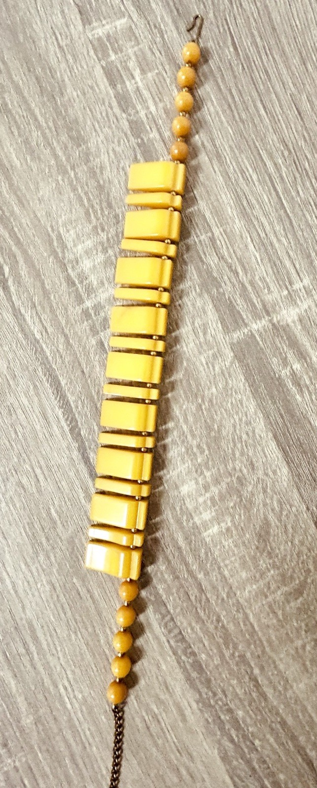 Vintage Butterscotch Yellow Bakelite Art Deco Geometric Panel Bib Necklace
