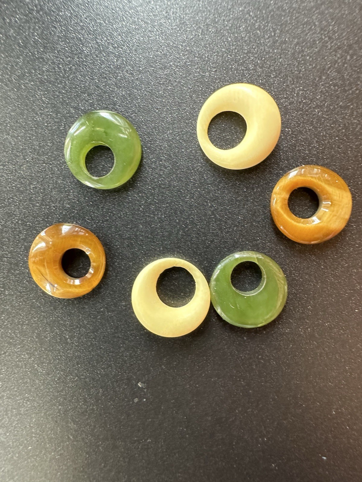 6 Stone Gem Stone Donut Pendants Tiger’s Eye Jade