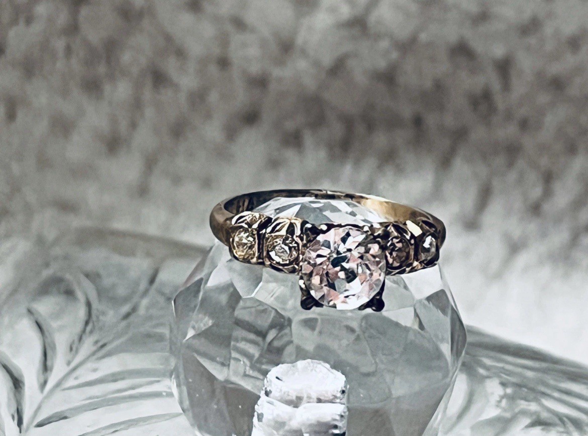 VINTAGE Engagement Ring Gold Art Deco Solitaire SIGNED McGrath-Hamin -SIZE 5.75